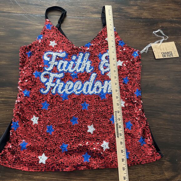 NWT Chance or Fate, Faith & Freedom red, white & blue sequined tank. Sz L - Picture 10 of 11